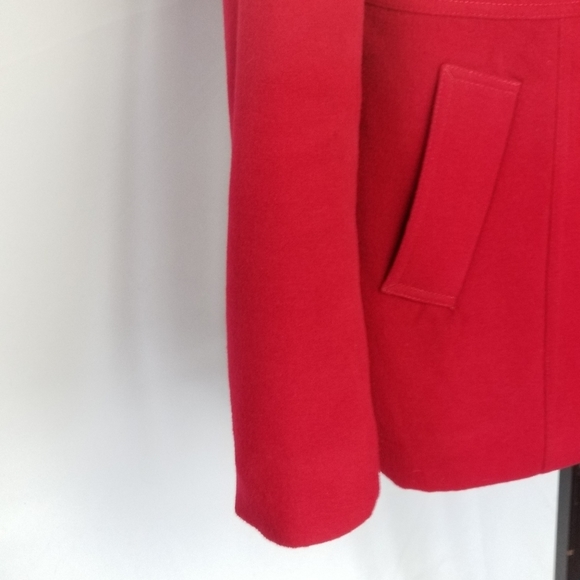 NWOT JACOB  Dbl Breasted Peacoat Epauletted Slash Pockets Structured RubyRed SML - Picture 4 of 10